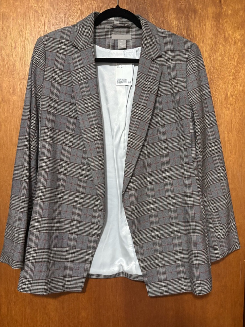 H&M Gray Plaid Blazer with Red Windowpane